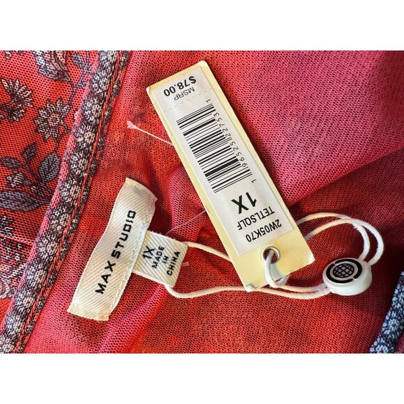 Max Studio Stretch Net Flutter Sleeve Floral Size 1X NWT $78  Lined Pullover Blo - Picture 4 of 9